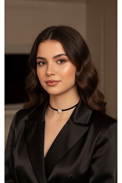 Genel Markalar 925 Ayar Damla Taş Figürlü Deri Choker Kolye