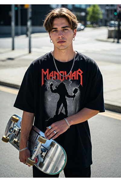 Freak Tshirt Black Color Manowar Printed Unisex Oversized Cut T-Shirt