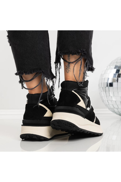 mei Γυναικείες Μπότες LF81182-1 Μαύρο-Κρεμ