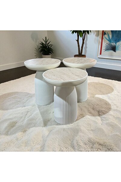 BRBSTORE Üçlü traverten bohem mantar sehpa