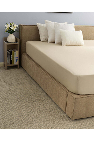 REDTAG Beige Plain Fitted Sheet (King Size)