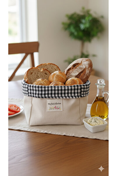 Mufincollection سلة قماشية مربعة باللونين الأسود والأبيض |   منظم للمطبخ والح...