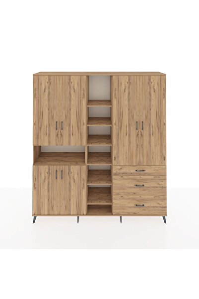 Dienni Hyperion Dolap 13 Raflı 3 Çekmeceli 6 Kapaklı 220x44x243 Çam-Çam/Çam