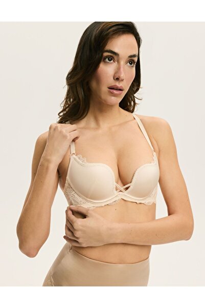 ESOTIQ Push-Up Plunge Bra Deep V-Neck Cleavage Plunging with Lace Details Removable Padding | Claudia