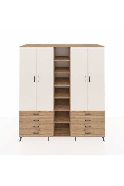 Dienni Kronos Dolap 10 Raflı 8 Çekmeceli 2 Askılı 220x59x243 Çam-Aytaşı/Çam
