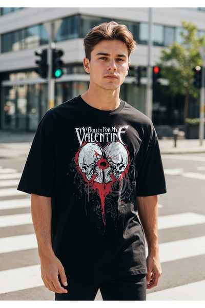 Freak Tshirt Black Color Bullet for My Valentine Printed Unisex Oversized Cut T-Shirt