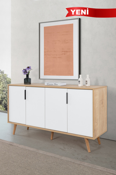 Evmo Home 4515 Sırma 150 Cm ( AHŞAP AYAKLI , METAL KULPLU ) Konsol , Safir - ...