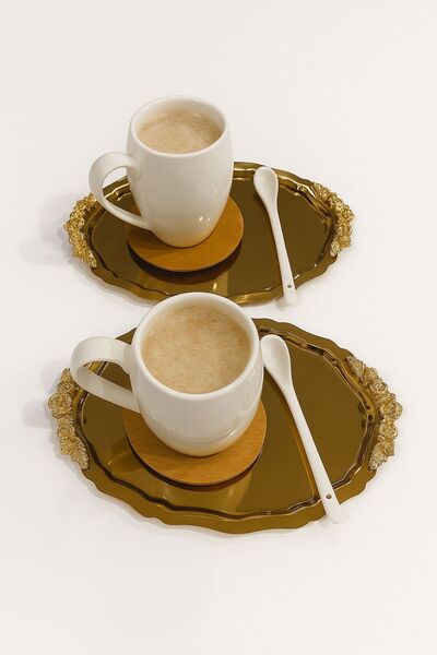 Fabrication 2-Piece Gold Color Modern Presentation Tray with Flower Accessories