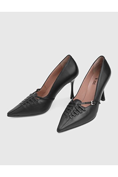 İLVİ Geny Genuine Leather Black Women's Heeled Shoes