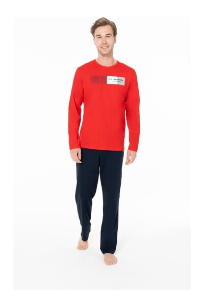 U.S. Polo Assn. طقم بيجامة رجالي بأكمام طويلة وتصميم دائري للدراجات - 18945