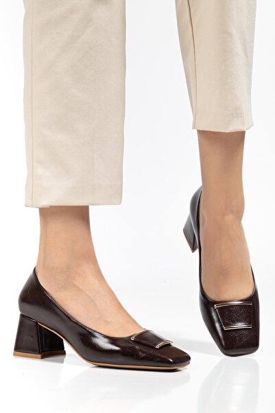 ALTIN TOPUK Women's Brown Square Toe Heeled Shoes