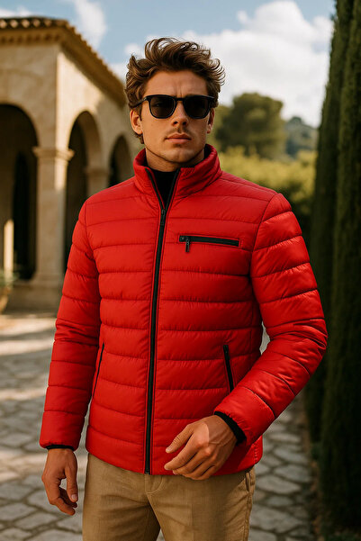 comstar Men's Comfort Mock Neck Casual Winter Red Puffer Jacket