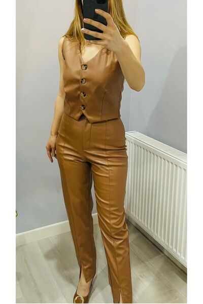 rose tml giyim بنطلون نسائي من الجلد الصناعي طقم فيست طقم