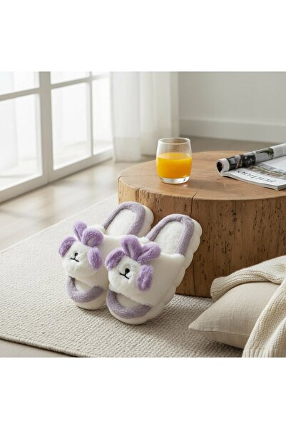 OEM Women's open-toe slippers, fluffy and warm, cheerful Bunny pattern, P2079
