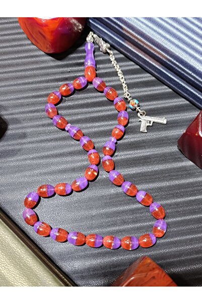 Anemore Collection سبحة كهرمان بودرة بنفسجية - لون أحمر