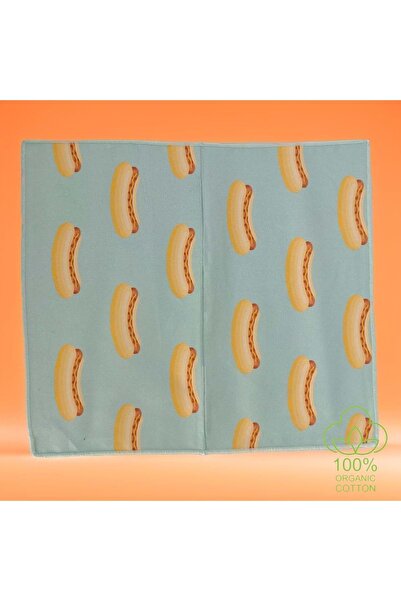 Exve Exclusive Hotdog Printed Water Green 100% Cotton Organic Certified Extra Sewn Pocket Collar Handkerchief in the Middle