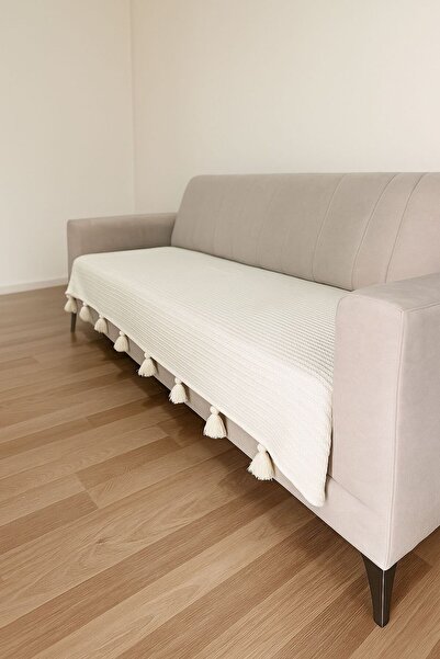 SdfHome PÜSKÜLLÜ KOLTUK ÖRTÜSÜ 2 ÜÇLÜ 2 TEKLİ KREM OTURMA ALANINA ÖZEL