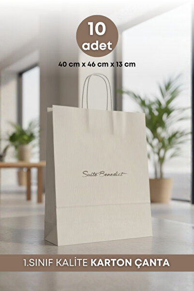 grimorlife 10 Adet Çizgi Desenli Karton Çanta - Hediye Paketi Çanta Poşet 40 cm x 46 cm x 13 cm