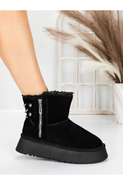 Pantoful Γυναικείες Μπότες από Γνήσιο Δέρμα 5WL105 Μαύρες