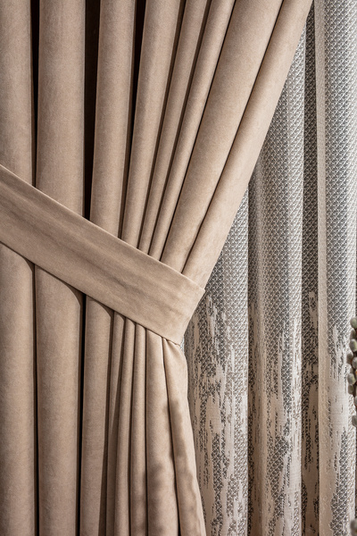 LUNETT HOME Beige Color Is Rare in Velvet (1X2) Pleated Background Curtain Single Wing V12490