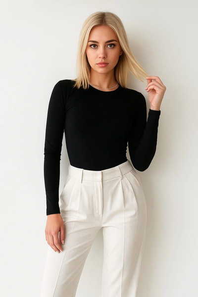 imx İklimix Women's Long Sleeve Crew Neck Basic Body Blouse - Flexible Lycra ...