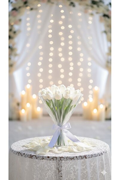 İZMİLA Premium 16'lı Beyaz Yapay Lale Buketi - Gelin El Çiçeği / Masa Dekoru