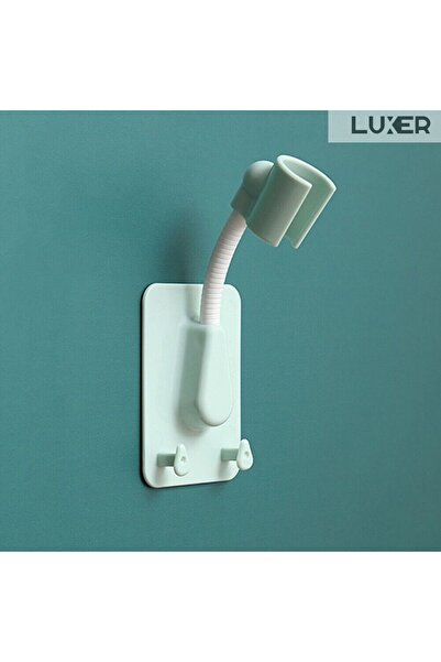 LUXER Self-Adhesive Shower Head Holder with 2 Hooks, 360 Degree Adjustable, Light Green