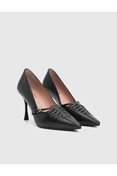 İLVİ Geny Genuine Leather Black Women's Heeled Shoes