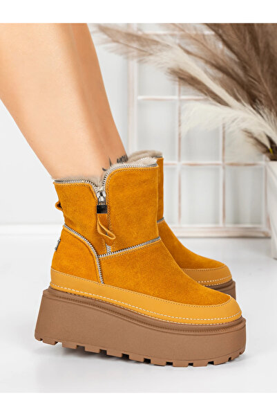 Pantoful Women's boots made of genuine leather 3ASJN75 Yellow