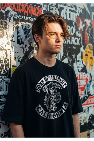 Freak Tshirt Black Color Sons of Anarchy California Printed Unisex Oversized Cut T-Shirt