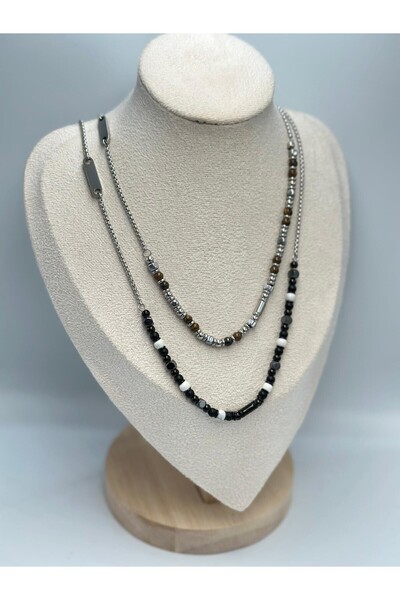 MyladyAccessoriess قلادة رجالية من الخرز (فولاذ) باللون الأسود