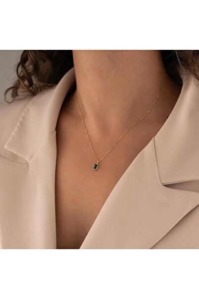 hakan mücevherat Yeşil Firuze Taşlı 14 Ayar Altın Kolye