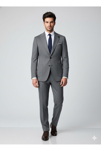 SÜVARİ Slim Fit Torba Pocket Wave Pattern Gray Suit