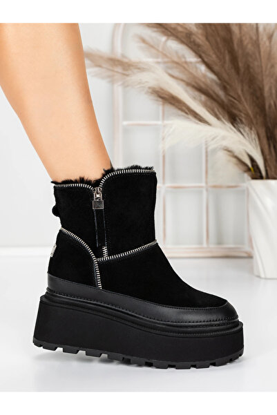 Pantoful Дамски ботуши от естествена кожа 3ASJN75 Черни