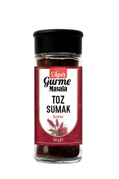 Super Gurme Masala Toz Sumak 50 gr – Tuzluk Kapaklı Cam Ambalajda - Ground Sumac (Menşei; Türkiye)