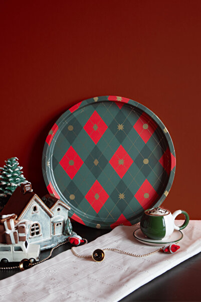 Sarkap Home Yılbaşı Desenli Dekoratif Metal Tepsi - Baklava Desen