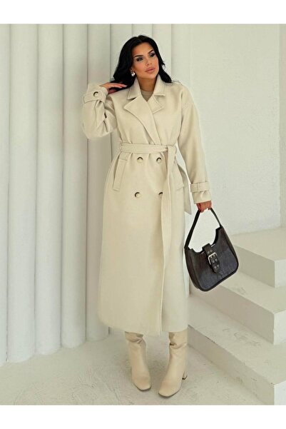 Siseniorita Women's Long Coat in Fabric with Drawstring Waist - Loose Maxi/Oversized Cut