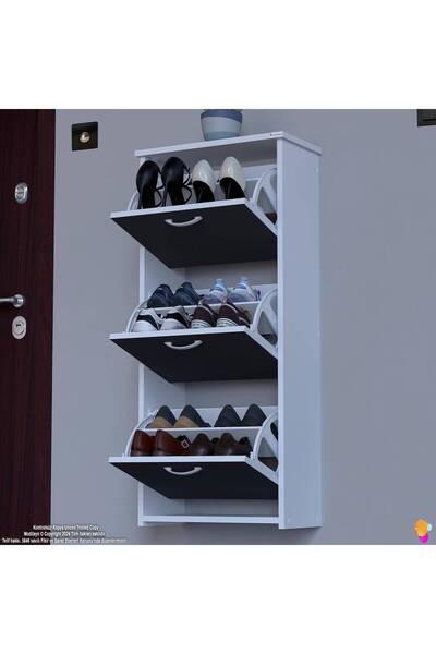 Modilayn WEST Asma Kapı Önü 52x116x26 cm’lik 3 Düşer Kapak 6 Göz Bölmeli Ayak...