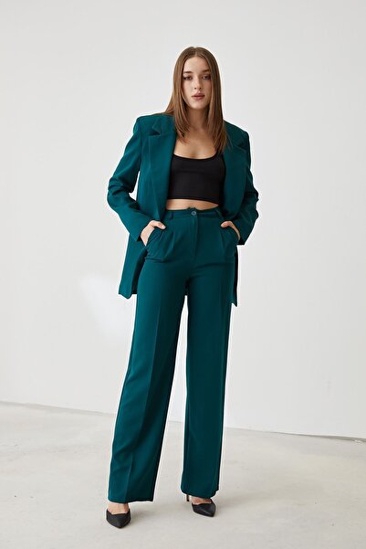 Naknaku Retro Palazzo Pantolon-Zümrüt Yeşili
