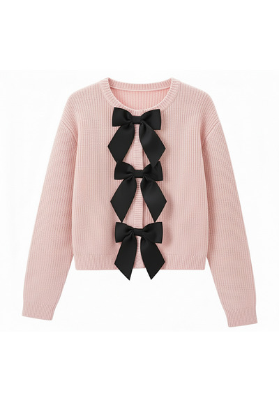 EnModaStyle Thessaloniki Knitted Cardigan with Large Bow Detail