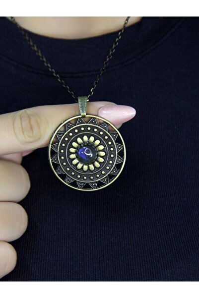 esha Natural Stone Labradorite Natural Stone Round Model Ancient Women's Neck...