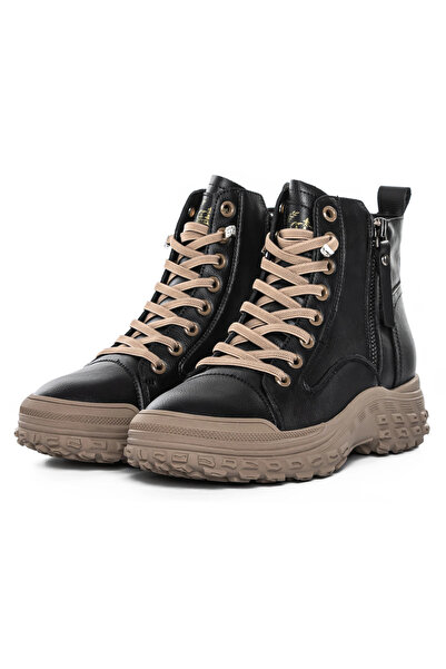 advancer Γυναικείες Μπότες από Γνήσιο Δέρμα 1292 Μαύρο-Χακί