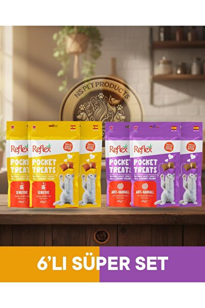 Reflex Pocket Treats Kedi 6'lı Set Sensitive ve Anti Hairball - 6x70gr