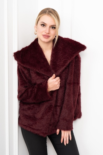 MissVina Palton scurt din blană de pluș cu guler lat 2625