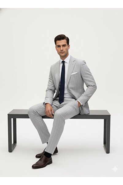 SÜVARİ Torba Pocket Striped Wool Blend Gray Suit