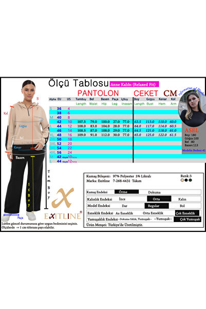 EXİTLİNE Women's Winter Paneled Pocket Hooded Stone Khaki Tracksuit Set