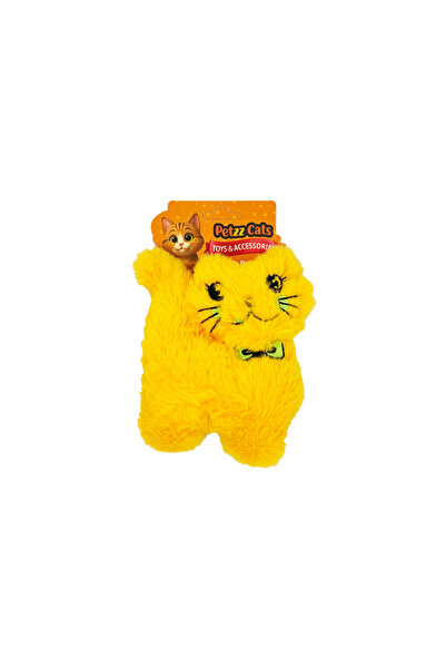 Petzzcats لعبة قطيفة للقطط على شكل قطة مع صوت ماتاتابي وصوت خشخشة باللون الأصفر