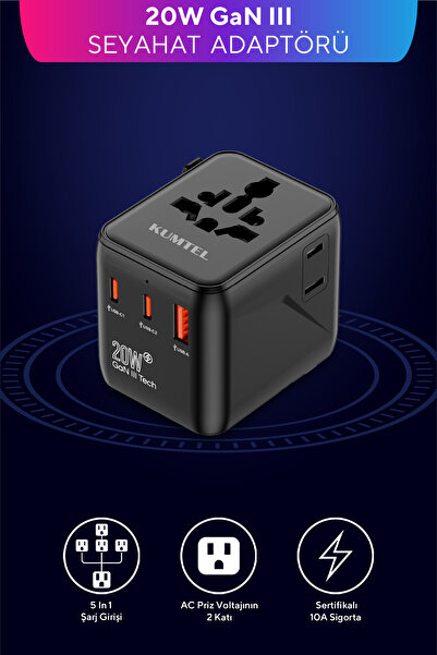 KUMTEL Evrensel Seyahat Adaptörü Priz Dönüştürücü HMTA-01