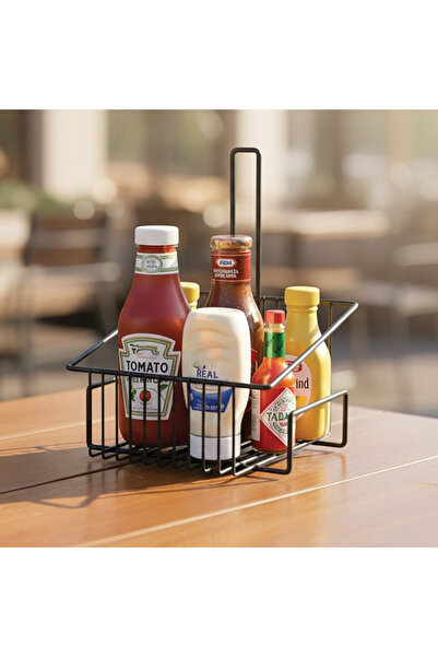decorelax Metal Sauce Holder and Table Organizer Stand - Ketchup, Mayonnaise Holder, Model-2 (Black) | Cafe & Restaurant Presentation