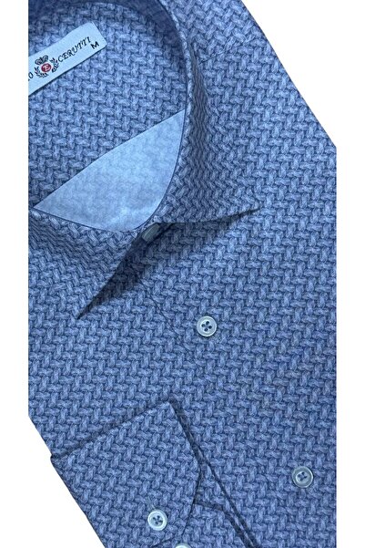 MDZ COLLECTION Füme Zigzag Desenli Uzun Kollu Slim Fit Erkek Gömlek